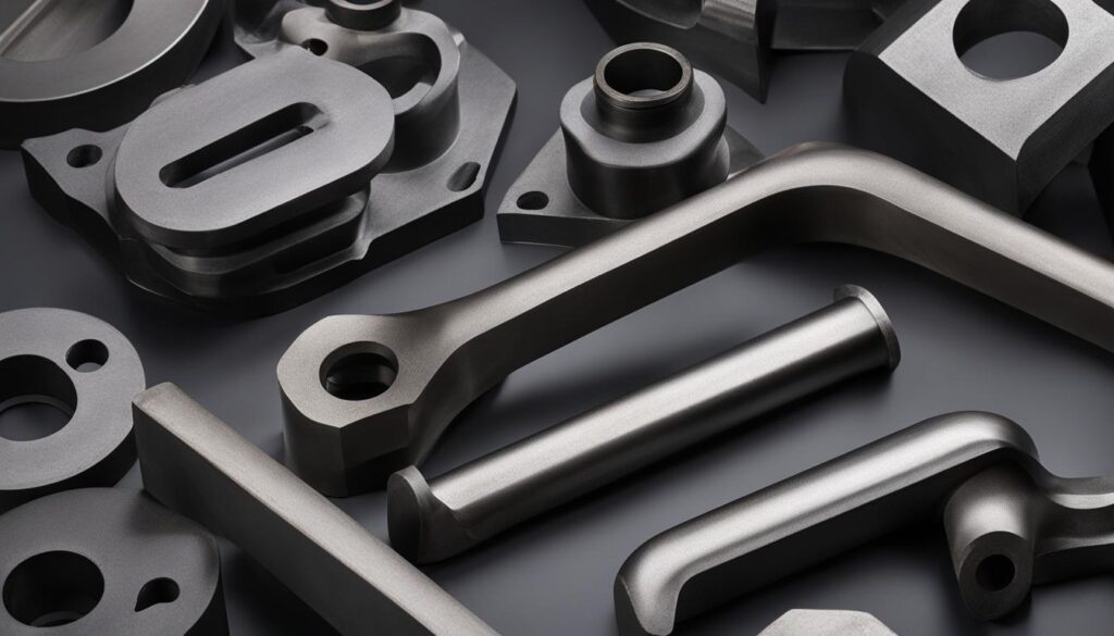 Create an image that showcases the toughness and durability of carbon steel casting, highlighting its resistance to wear and tear. Show the various applications of carbon steel casting in industries such as construction, automotive, and manufacturing. Depict the intricate and precise details that can be achieved through carbo