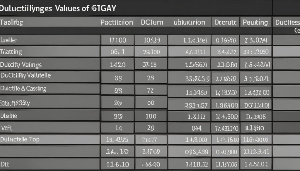 Iron casting ductility comparison table